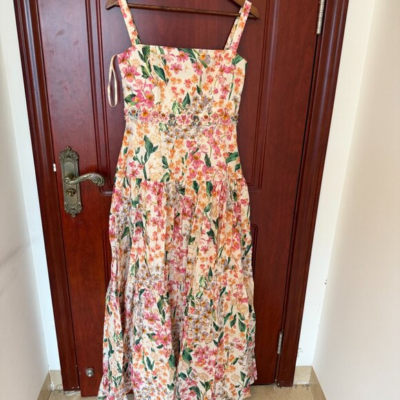 Agua by Agua Bendita Lima Floral Linen Maxi Dress Size M - Picture 3 of 13
